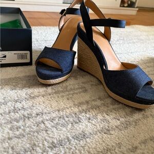 Tommy Hilfiger Navy Blue Denim Espadrille Wedge Sandals Size 9